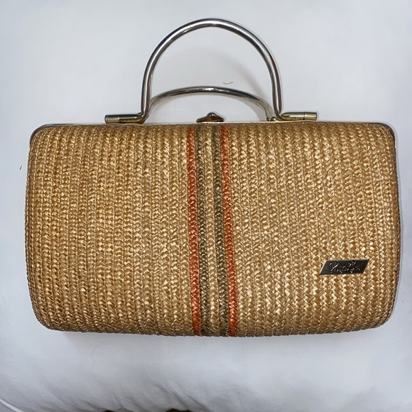 Vintage Pier Giorgio Italy Straw Handbag Metal Handle - Picture 1 of 16